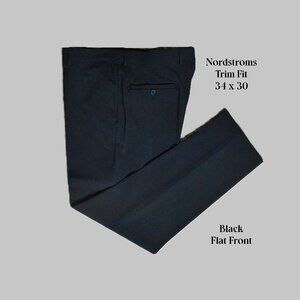 Nordstroms Dress Pants Trim Fit 34 30 Black Flat Front Bin 2